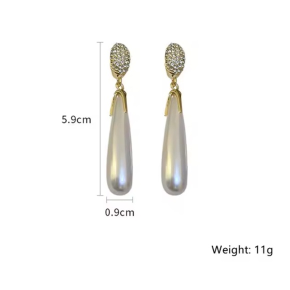 Modern Elegant Gold Pearl Drop Earrings - Picture 7 of 7